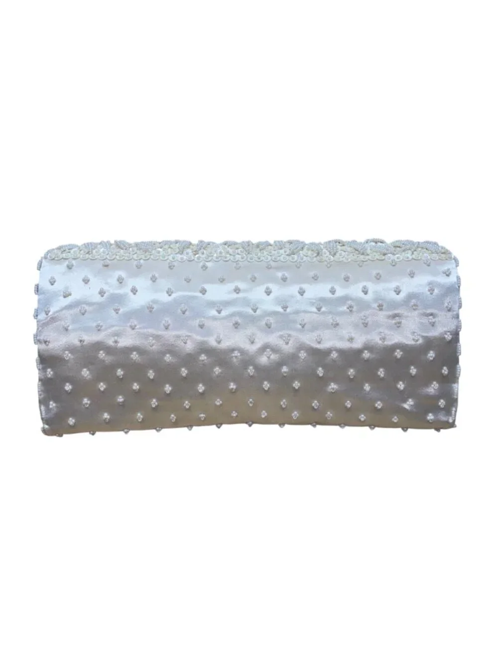 Vintage Handmade Women’s White Satin Beaded Clutch
